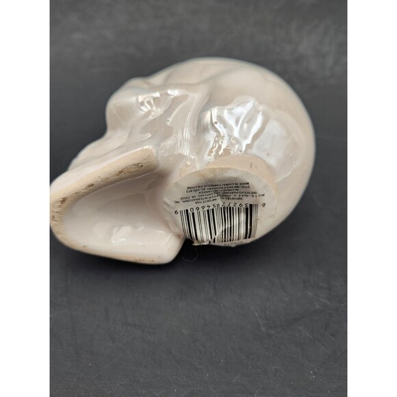 White Iridescent Glazed Ceramic Skull Skeleton Head Halloween Decor - Picture 5 of 6